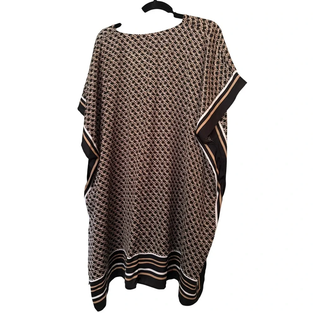 H&M Kaftan Tunic Black Tan Geometric Chain Link Print Oversized One Size Top - Picture 6 of 6